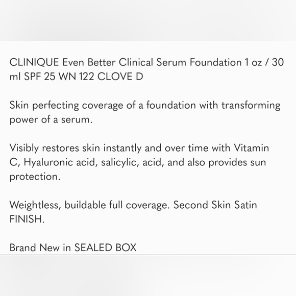 CLINIQUE Even Better Clinical Serum Foundation 30 ml SPF 25 WN 122 CLOVE D - Picture 3 of 6